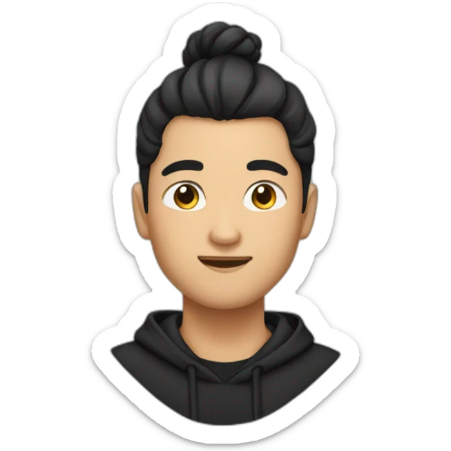 asian male wearing black hoodie with man bun sticker
