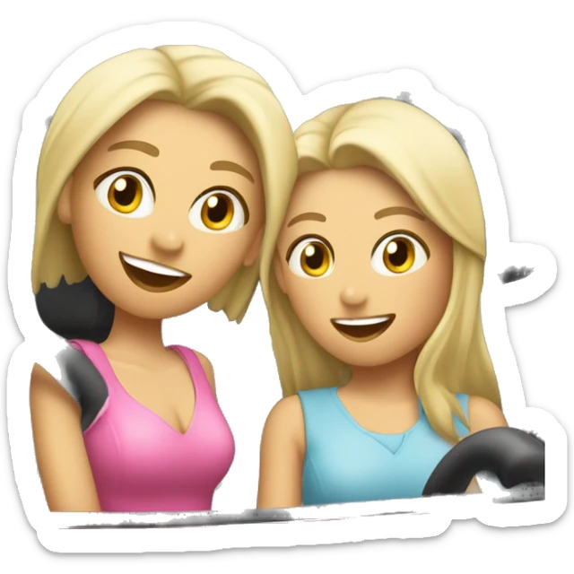 Coche rosa con dos chicas conduciendo una rubia y otra morena sticker