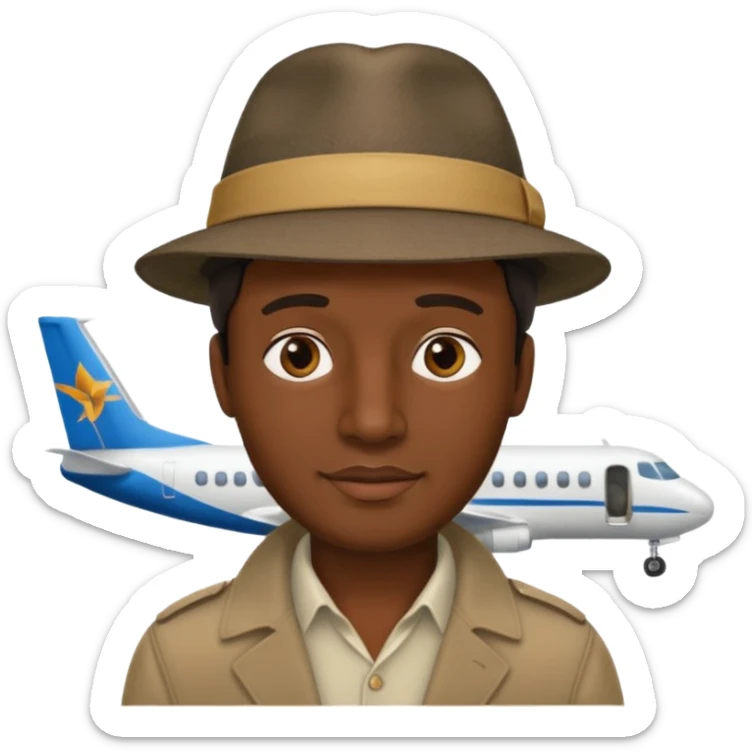 Visage homme créole réunionnais avec chapeau arrive avion sticker