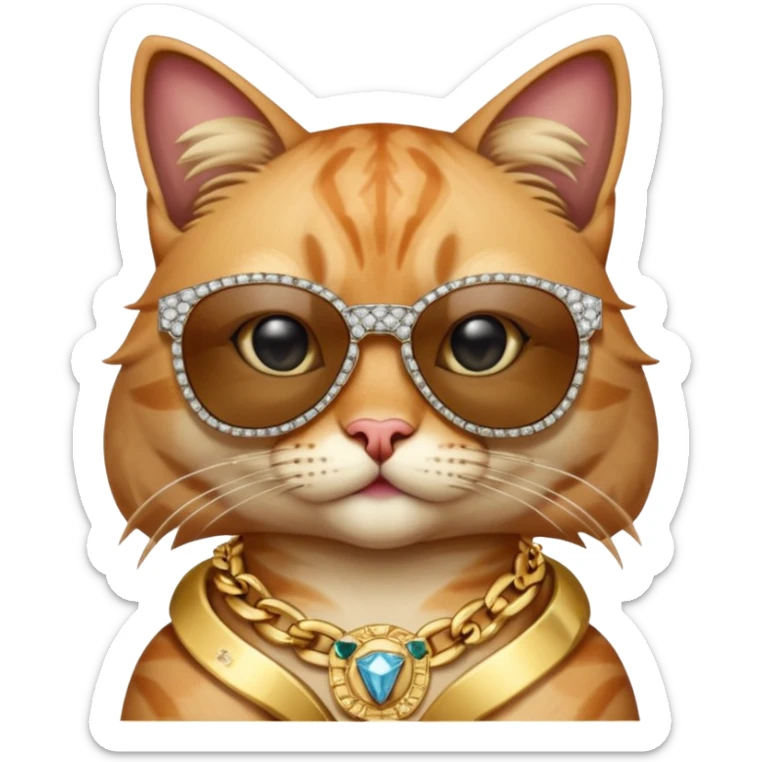 Cat with Versace shades on and a big diamond letter K chain around there neck sticker