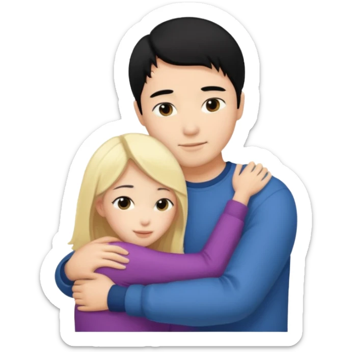 Asian Man black hair hugging blonde girl sticker