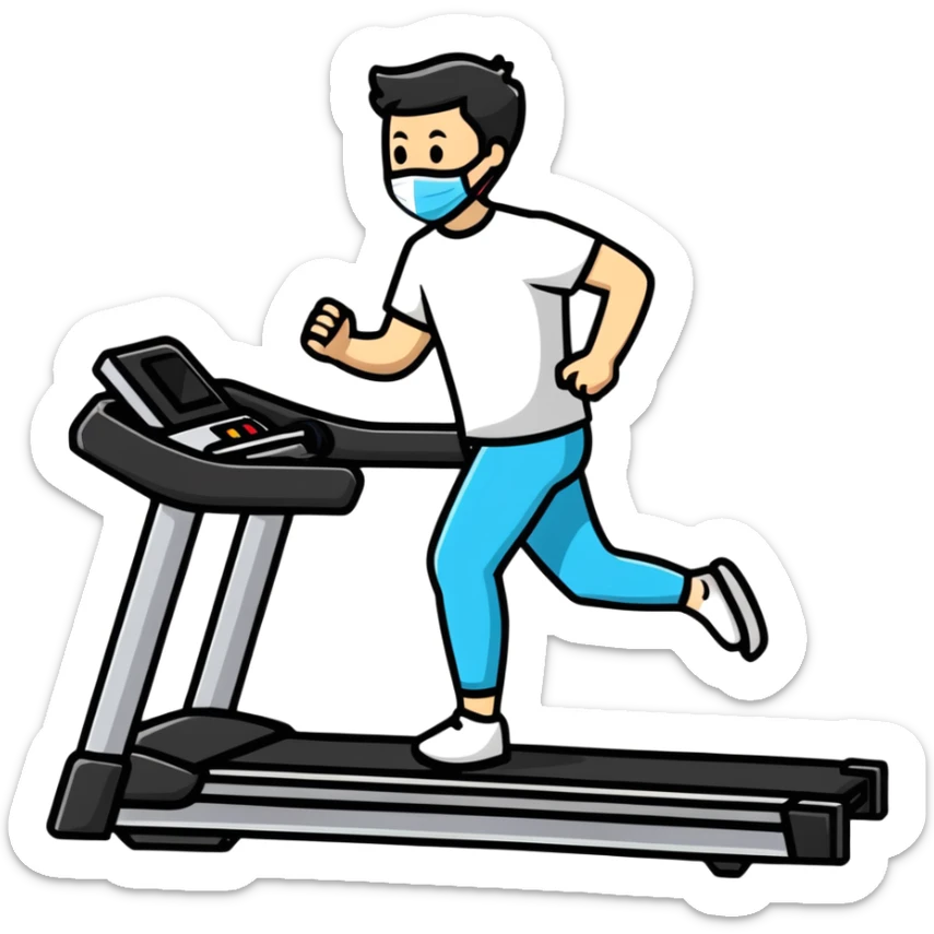 Person on treadmill with mask measuring oxygen consumption, fitness test with data visualization sticker