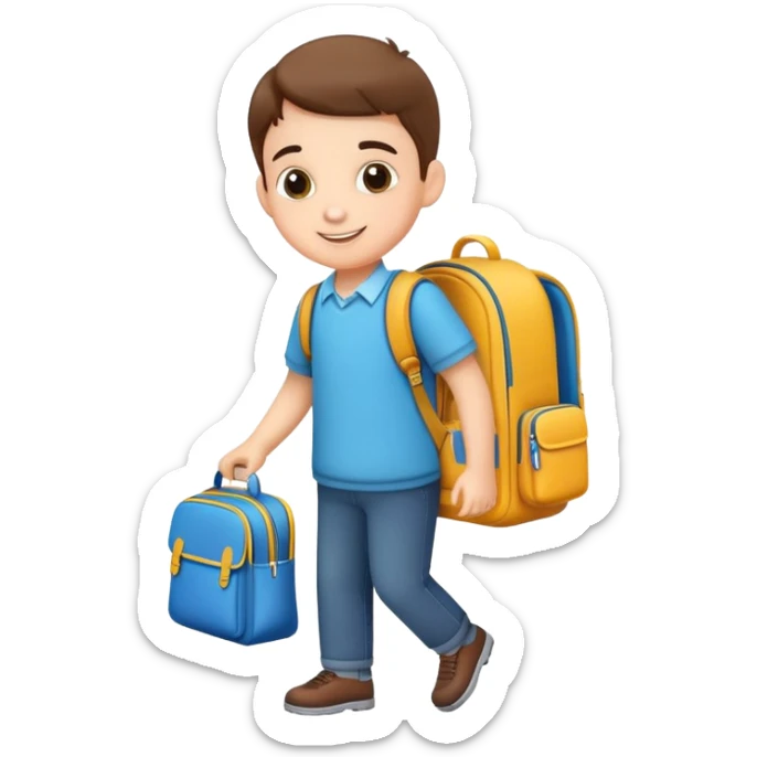 child packing a school bag with books and supplies, cheerful and organized sticker