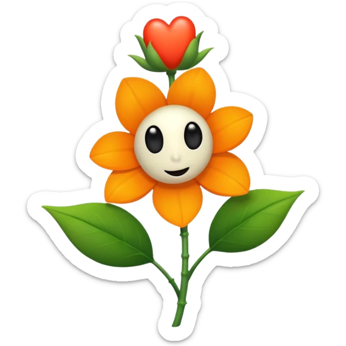 Green stem, white bud with black cartoony face: ;p. And six heart shaped yellowish orange petals sticker
