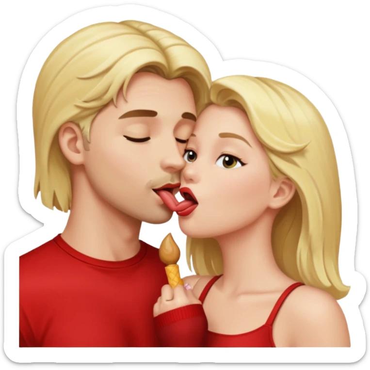 naked blonde woman licking naked man sticker