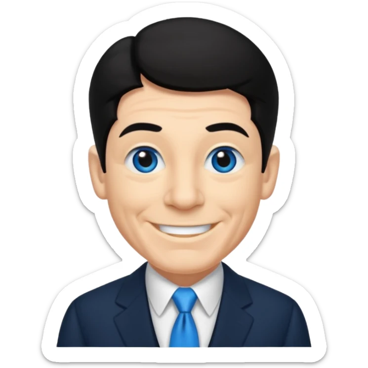 Shemp Howard from the Three Stooges with blue eyes, black hair, black suit sticker