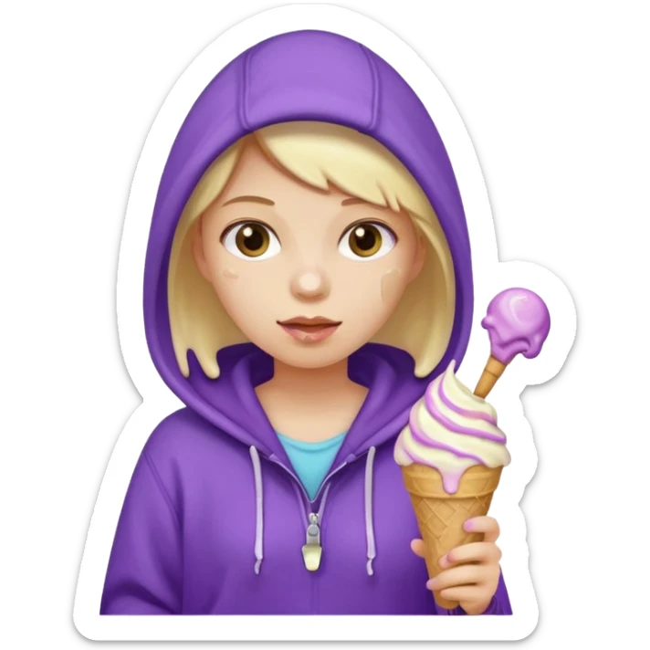 girl in purple hoodie holding ice cream sticker