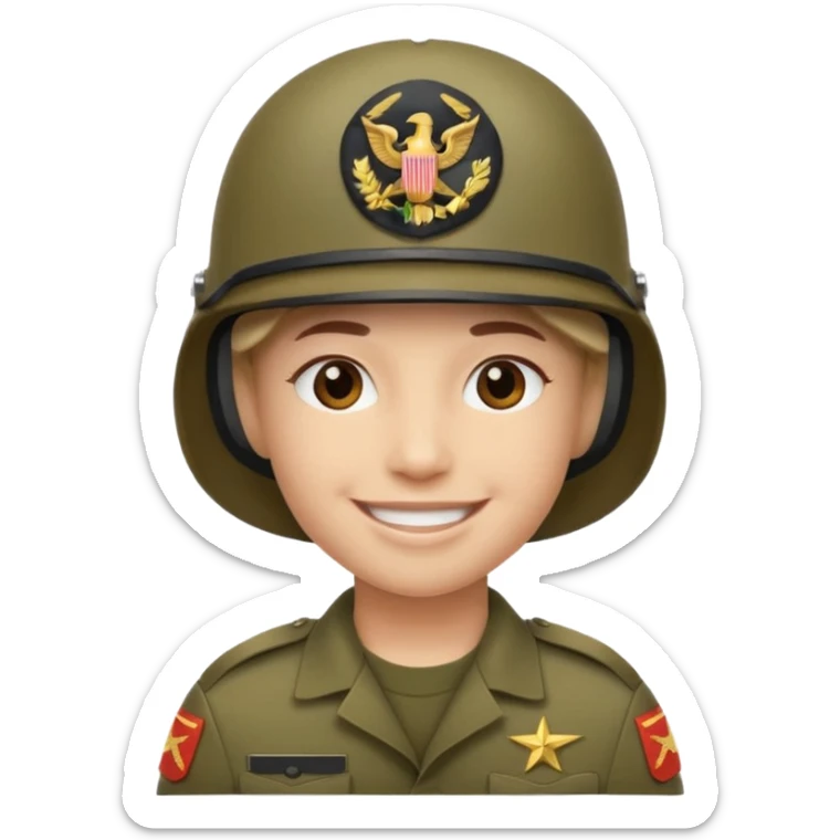 slack style emoji simple smile 🙂 :simple_smile:

add a military 🪖 :military_helmet:  on his head sticker