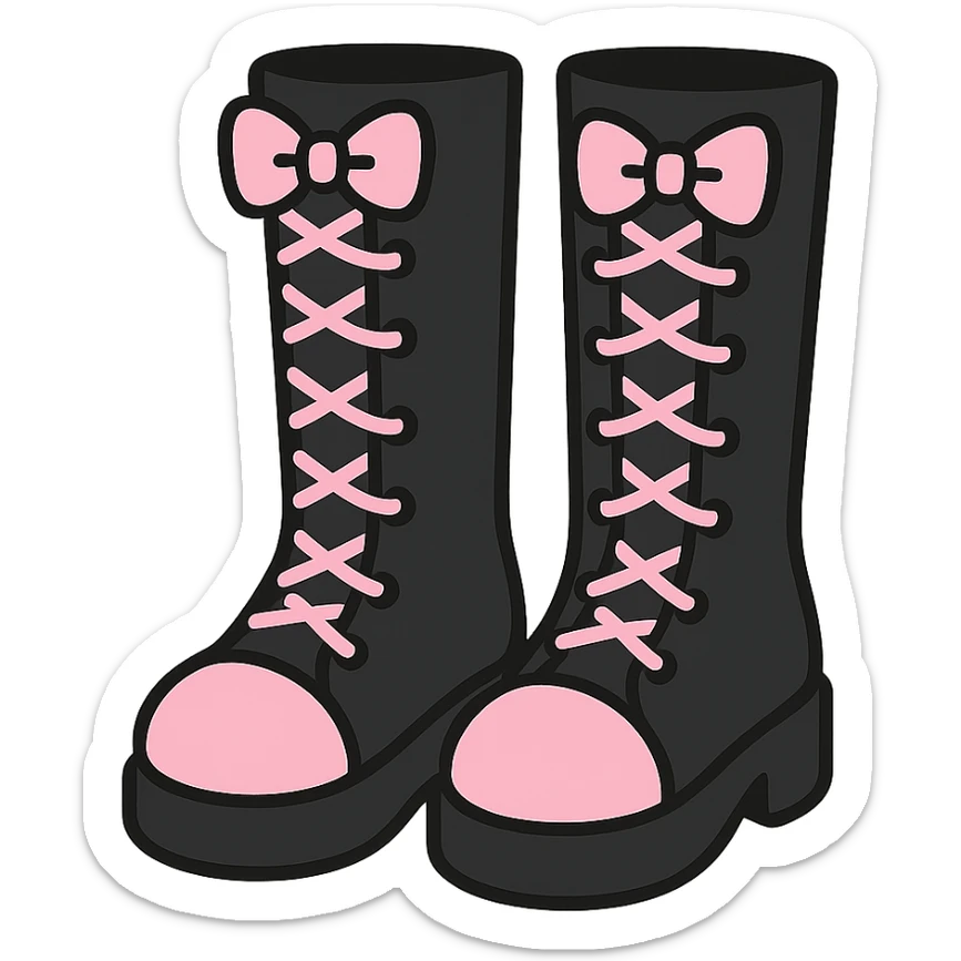 BLACKPINK-inspired gothic shoes, no hearts, black and pink, cute and stylish, kawaii style, knee-high boots with laces sticker
