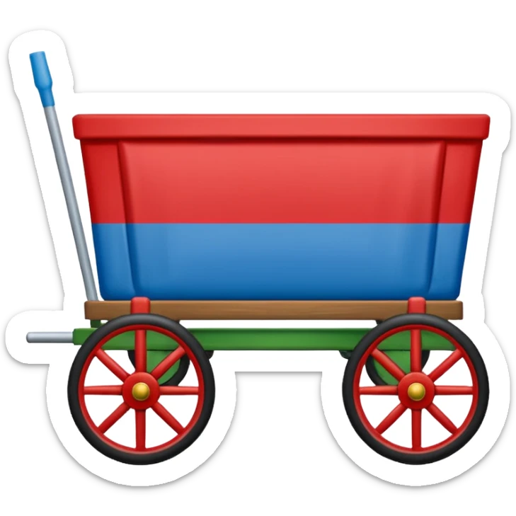 Un emoji drapeau rectangulaire avec la moitié du haut en bleu et l’autre moitié du bas en vert avec une roue de roulotte rouge au centre assez grande que la roue  sticker