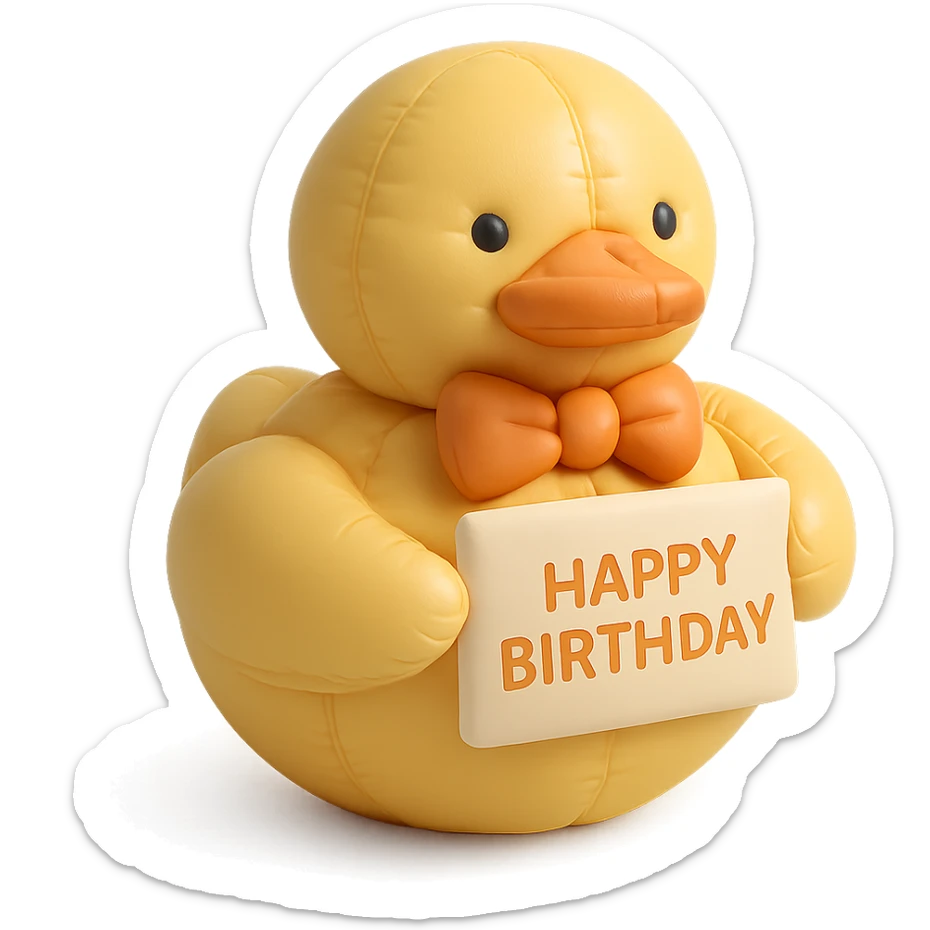 duck with bowtie holding birthday card sticker