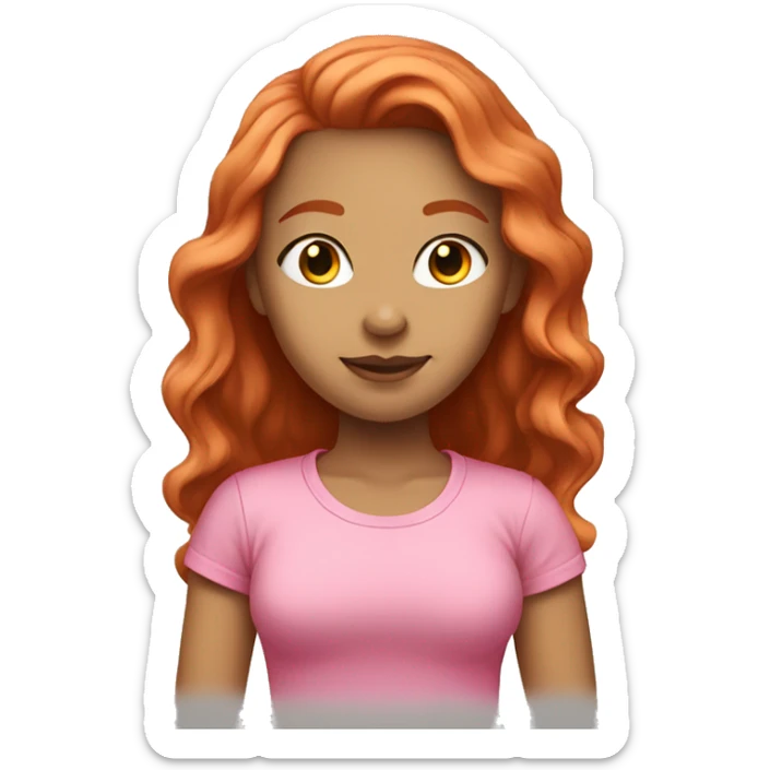 A light-skinned girl with long red hair in a pink T-shirt sticker
