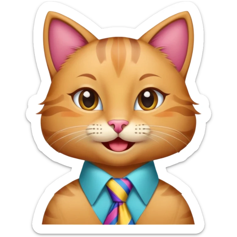 happy girl cat with eyelashes wearing a colorful necktie, cheerful expression sticker