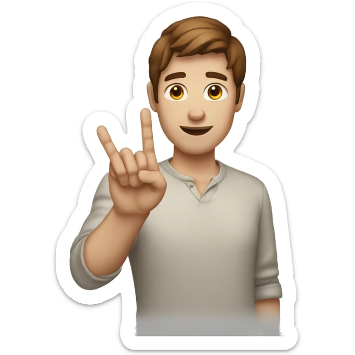 white skin  MAN with BROWN hair showing THREE fingers up on her one hand sticker