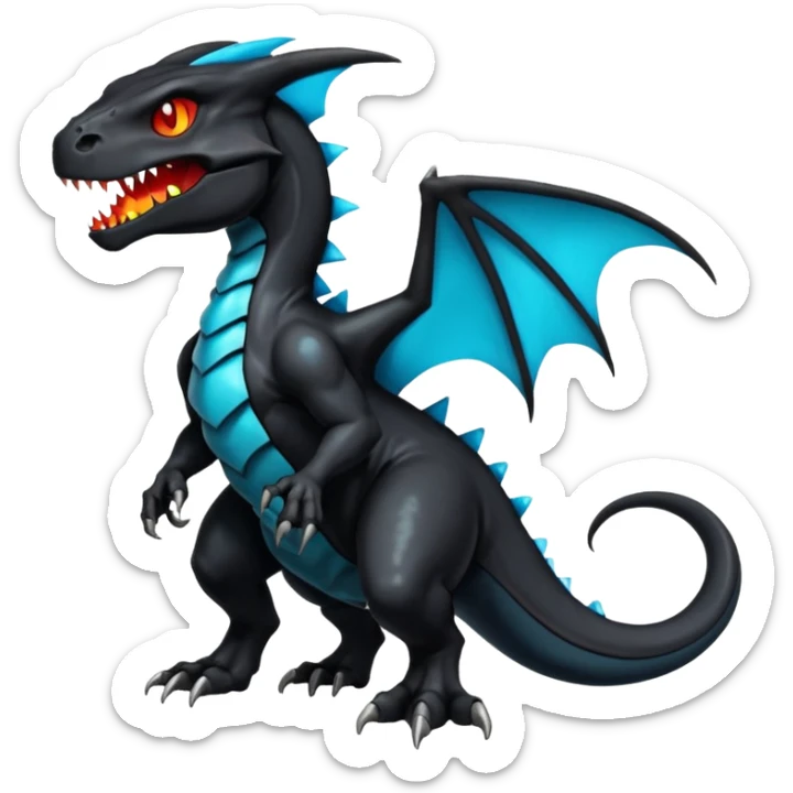 Shiny Black Gothic Futuristic Spooky Evil Exotic Colorful Dark Duskull-Salandit-Charizard-Charmeleon-Fakémon-hybrid-creature (full body)  sticker