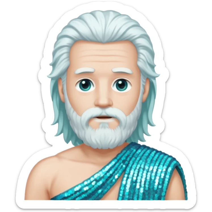 Uranus from Roman Deities with long white hair and beard, pale cyan sequin toga sticker