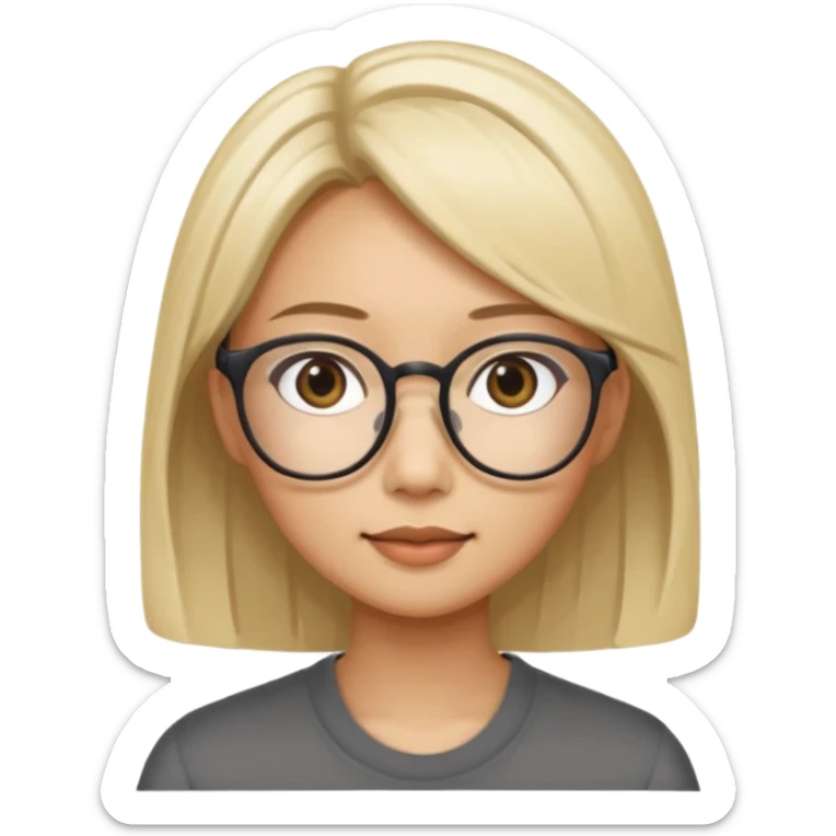 asian looking female with slight blonde hair a little longer  with eye glasses, fair complexion not that pointed nose but slighty little eye please sticker