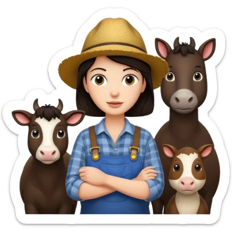 GRANJERO PIEL CLARA Y PELO OSCURO CON ANIMALES A SU ALREDEDOR sticker