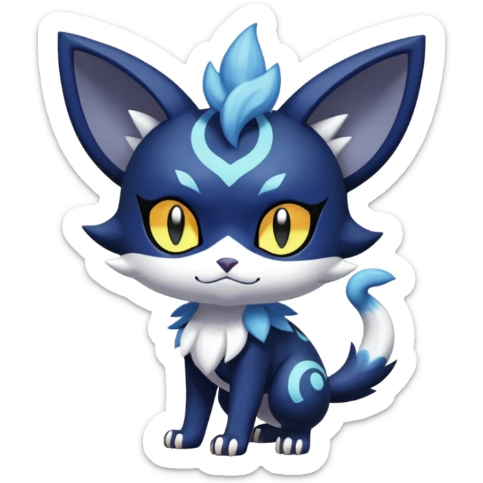 Shiny Exotic Badass Colorful Ethereal Royal Mysterious Gothic Meowstic-Litten-Noibat-Pokémon-Fakémon-hybrid-creature (full body) with random pattern-markings sticker