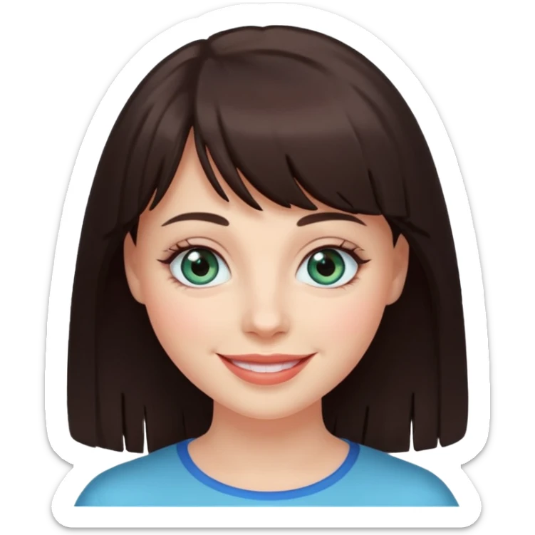 Simple White smiling women with a dark brown fringe and blue greenish eyes sticker