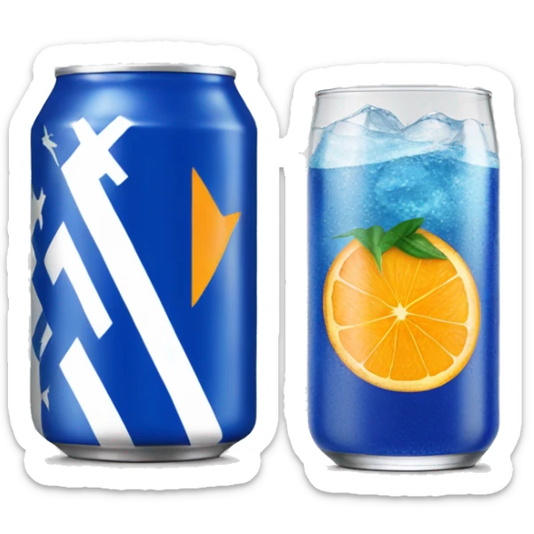 Blue Fanta can with Greek flag on it and a glass next to it sticker