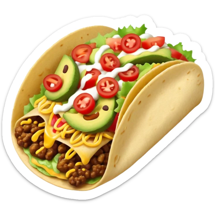 Street food taco with toppings in emoji style sticker
