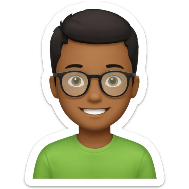 Menino pardo com cabelo curto preto, de óculos preto e blusa verde e amarela sticker