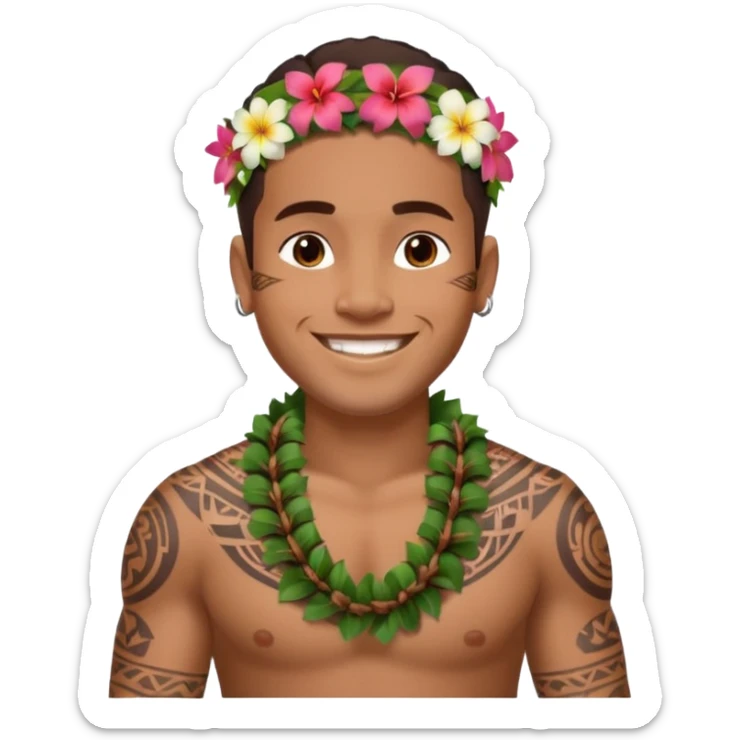 Hawaiian Polynesian male with tribal tattoo sleeve sticker