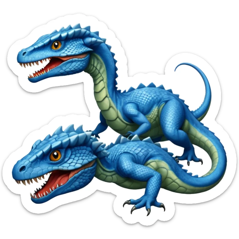blue hydra, strong reptilian body, like a dinosaure, not like a snake,  with 3 heads rising from its neck sticker