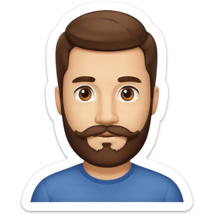 A light-skinned man with thick brown hair styled to the side, brown eyes, and a full beard with a matching mustache. sticker