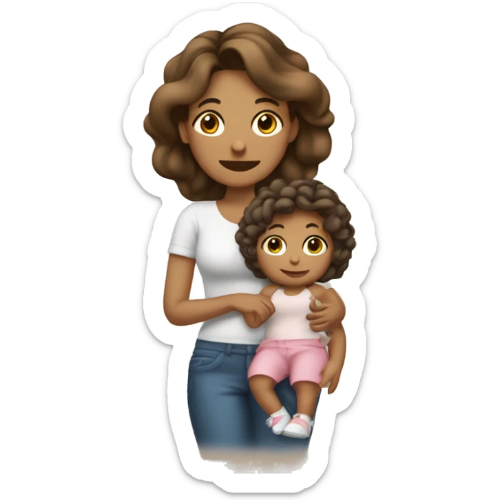 Mamá y su bebé niña  con pien blanca y cabello castaño claro  sticker