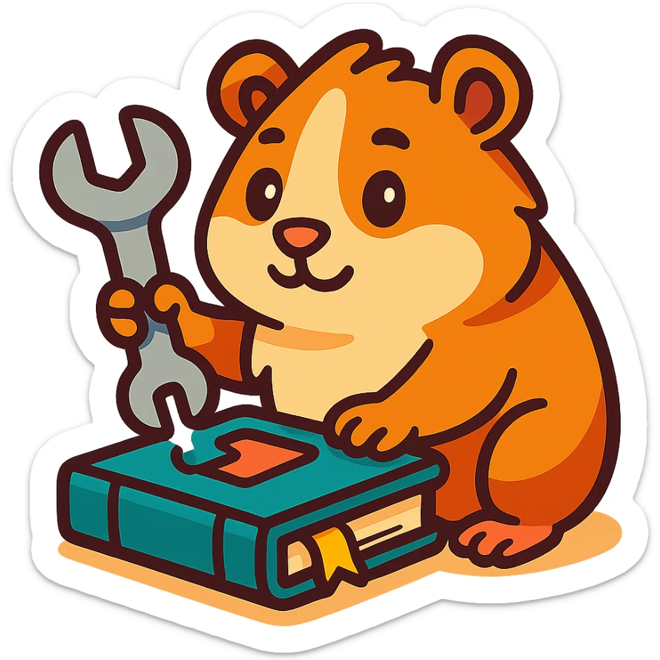 guinea pig holding a wrench and fixing a book, vibrant toon style sticker