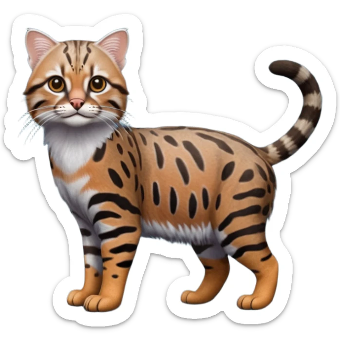 Realistic wild natural elegant lifelike Pallas-cat-ocicat-ocelot-Rusty-spotted-cat-fusion-hybrid-animal-creature, full body, hyper-realism sticker
