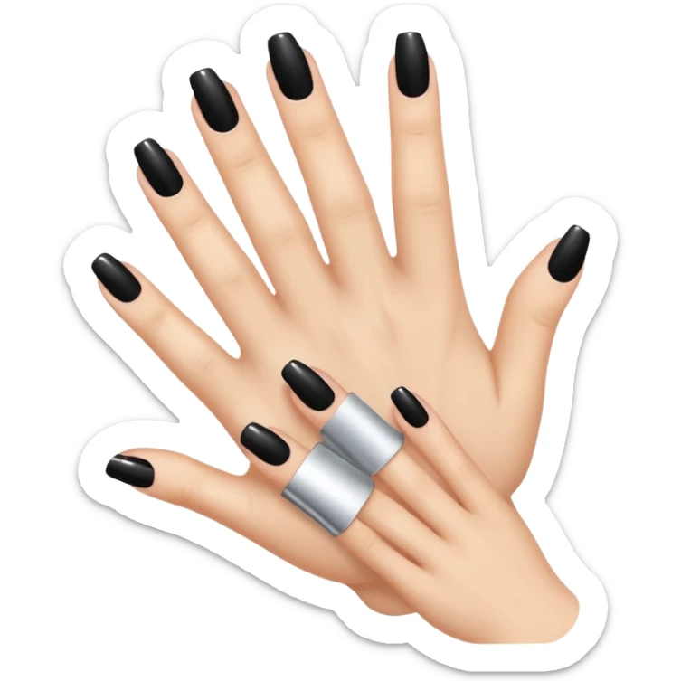 💅 convert tA small emoji-style illustration of a hand with manicured nails being painted with pink nail polish, glossy finish, soft shading, simple flat design, white background, iOS emoji style.his same emoji into black colour sticker