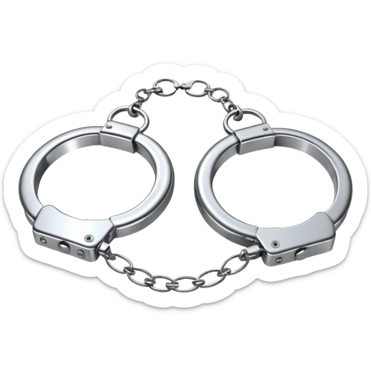 A pair of elegant handcuffs emoji made of silver chrome, smooth rounded design, glossy metallic reflections, luxury fetish aesthetic, minimal iOS emoji style, centered, clean white background sticker