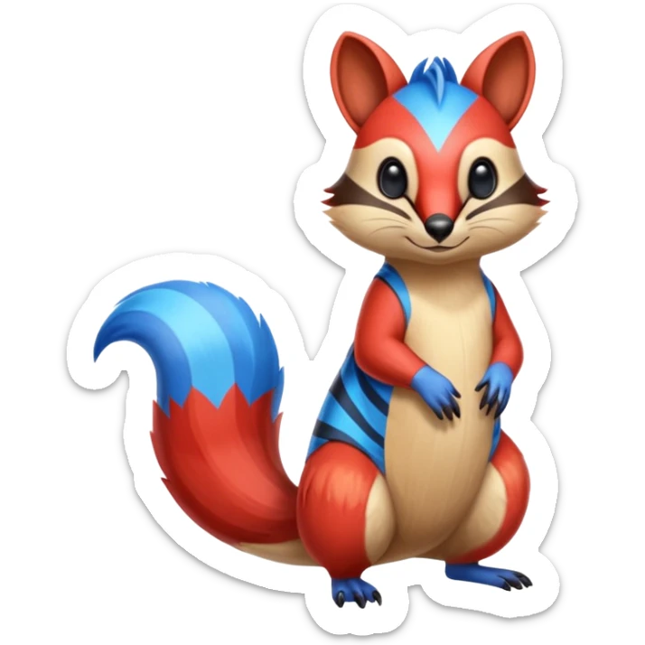 Shiny Colorful Red and Blue exotic Numbat-Quilava-fusion (full body) sticker