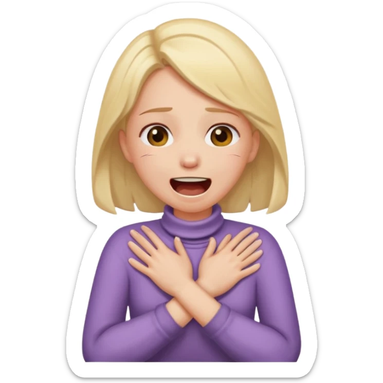 Girl with hands crossed around neck choking herself screaming laughing crying sticker