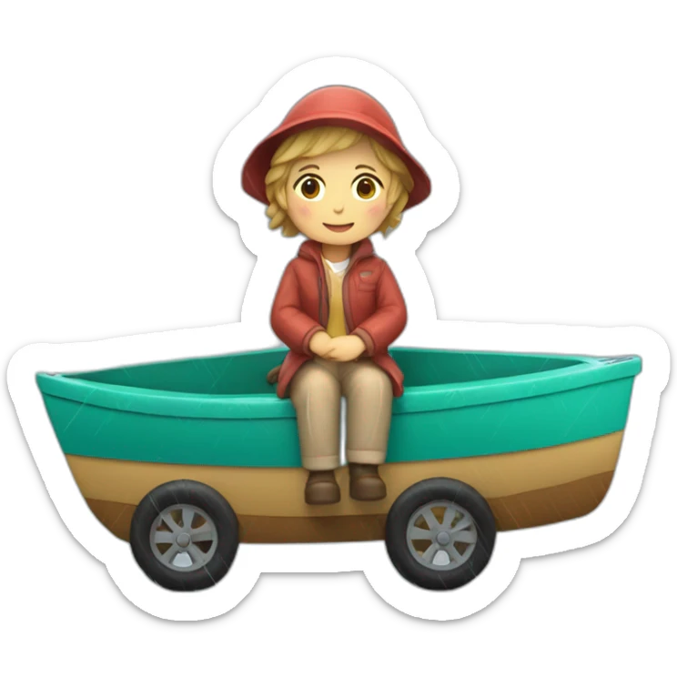 Anne, Igo, en voiture avec de la pluie et un bateau sticker