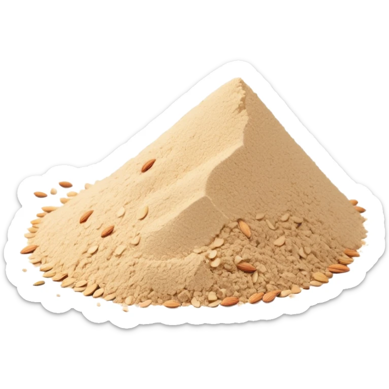 almond powder mound, light beige to pale ivory, fine grainy texture, dry and lightly textured, some crumbs, clean style, optimized for emoji size sticker