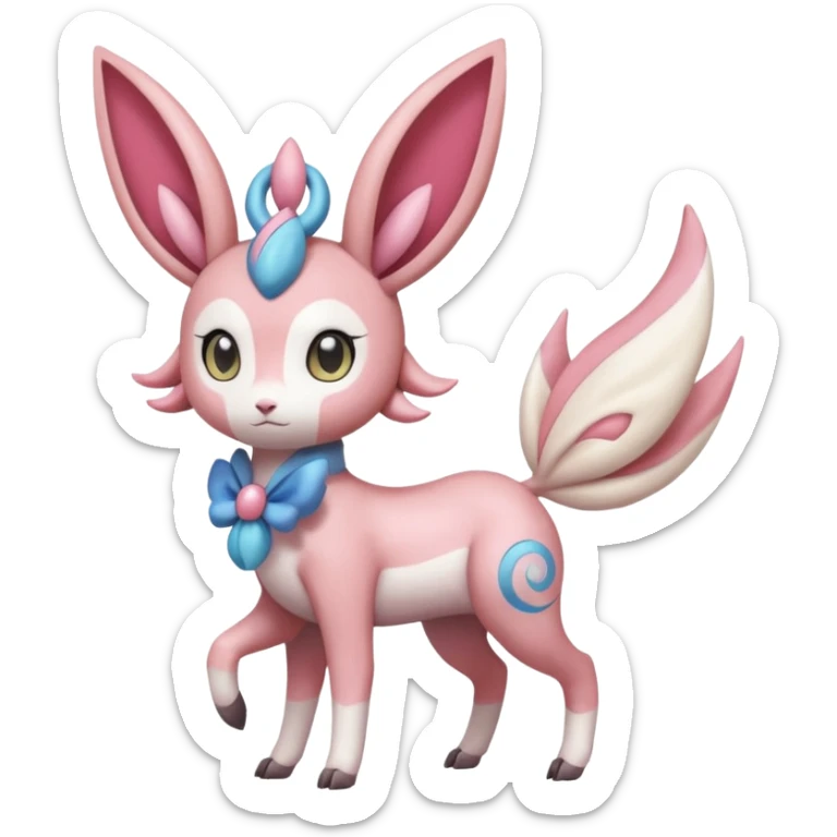 Cute Romantic Realistic Meloetta-Sylveon-Palkia-Cresselia-Digimon-Pokémon-Fakémon-hybrid-fusion, full body sticker