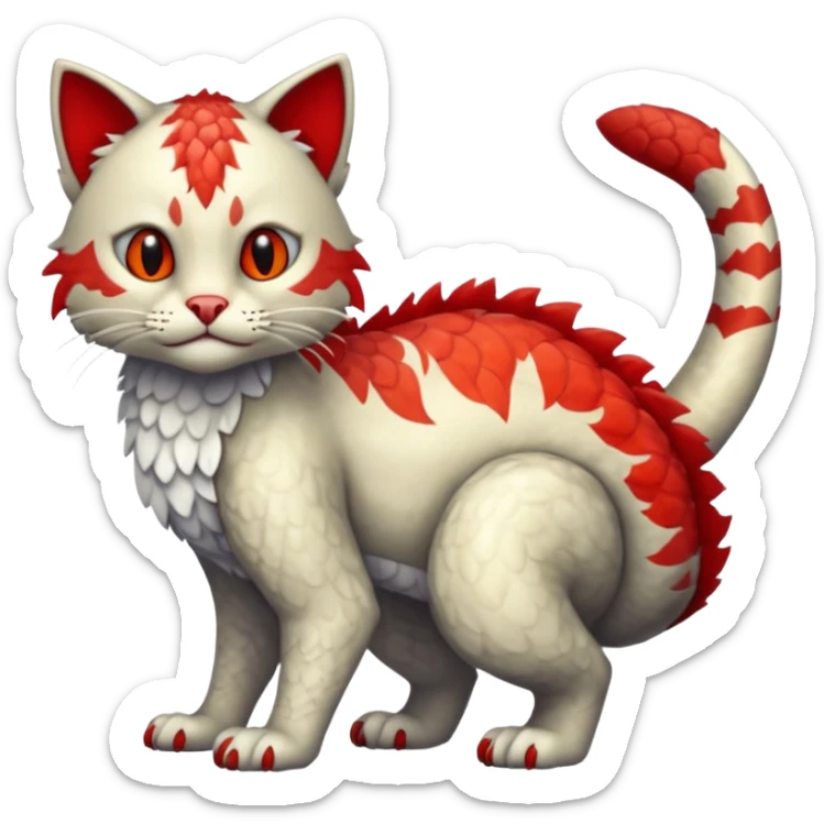 with red markings, white belly, scaley scaly batty feline-like quadrupedal digitigrade furry feral Bastet-Noibat-Gatomon-Garchomp-Digimon-Fakémon-Pokémon-creature (full body) sticker