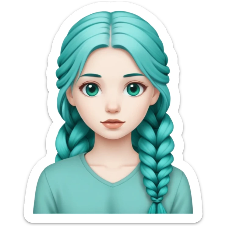 Girl with pale skin, teal hair, in long plaits sticker
