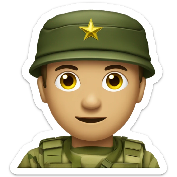 crie um emoji de um militar do exercito brasileiro com o camuflado típico sticker