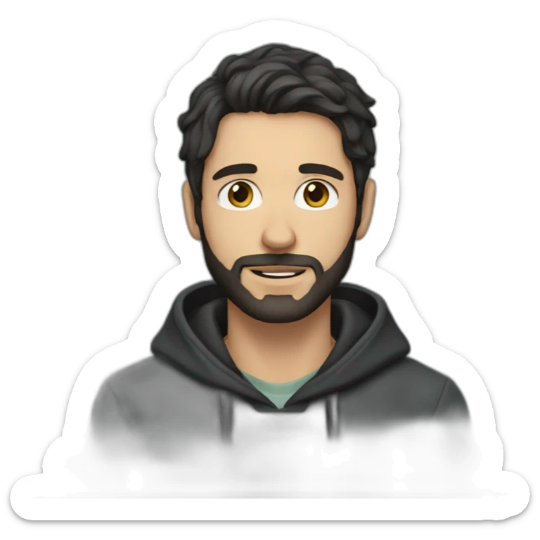 White man dark hair and an anchor beard wearing hoodies sticker