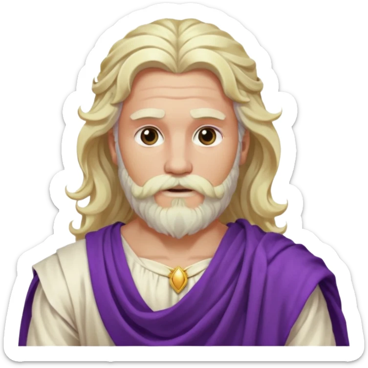 Jupiter from The Olympians with long platinum blonde wavy hair and beard, purple toga sticker
