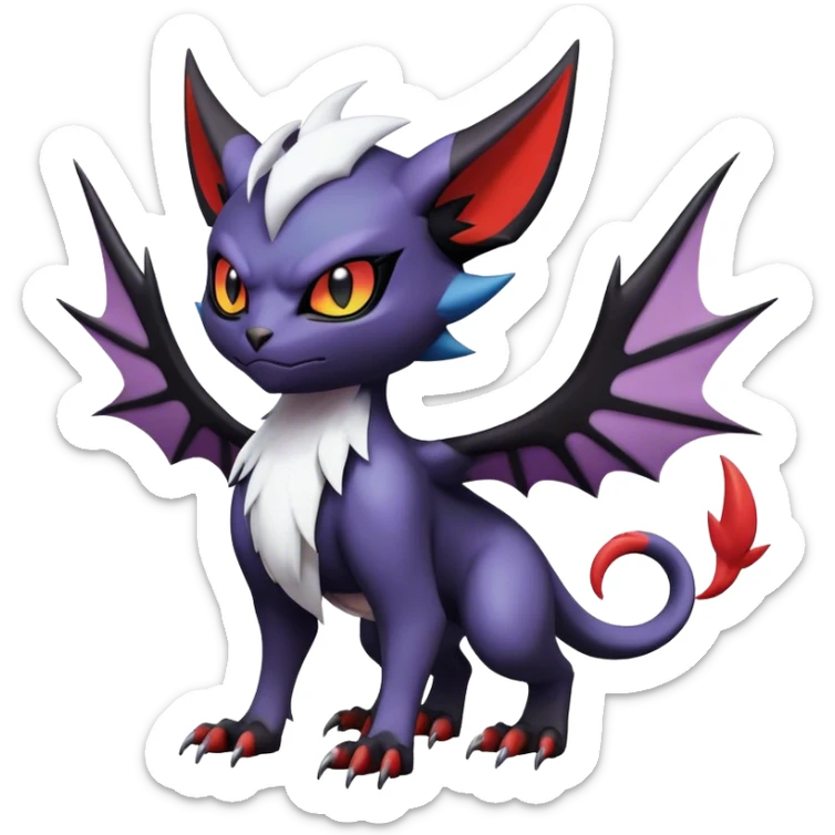 Edgy Cool Kawaii Litten-Noivern-Noibat-Absol-Pokémon Full Body sticker