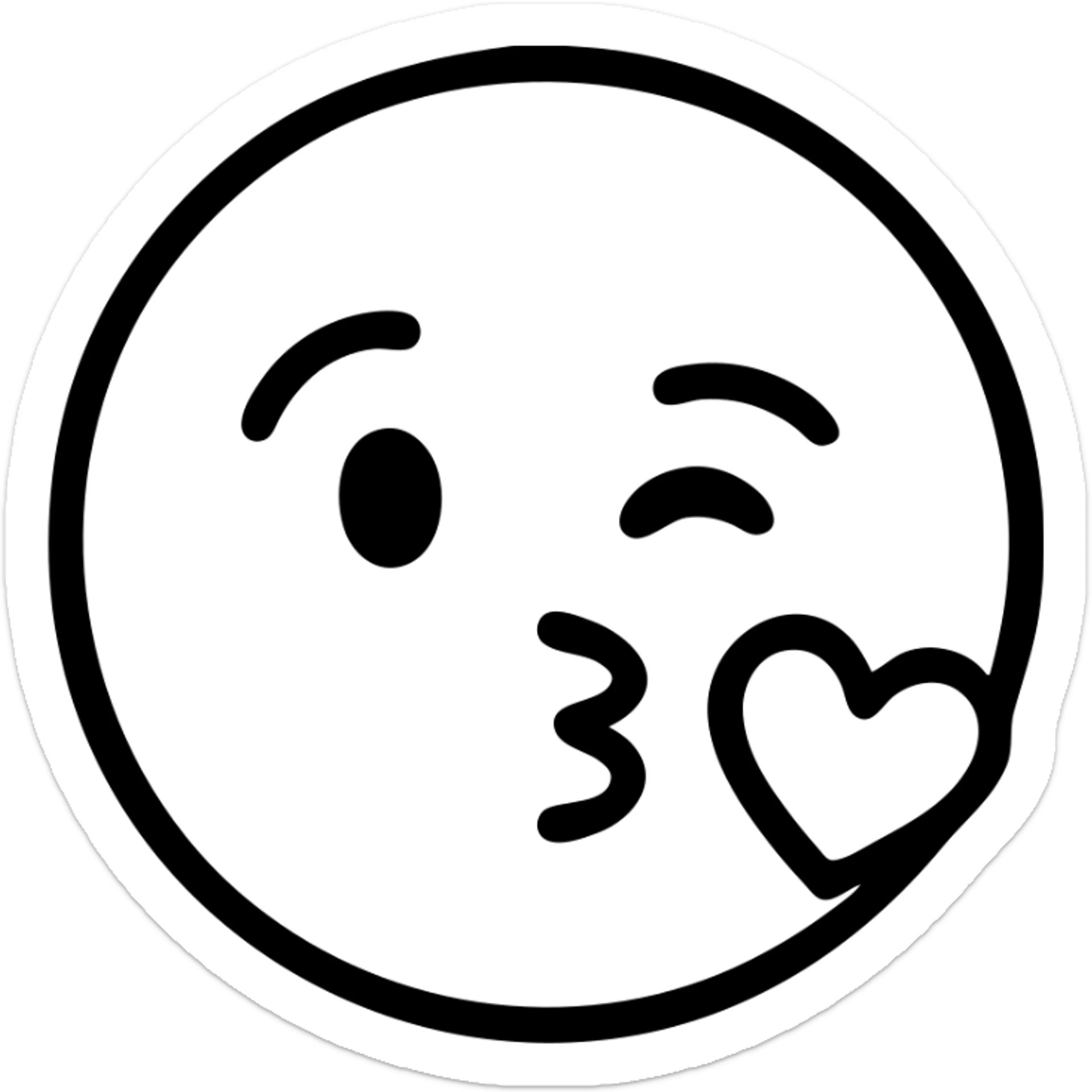 face blowing a kiss emoji, minimalist icon style, bold outlines, no fill sticker