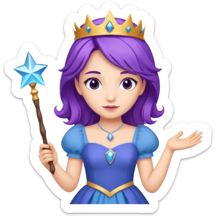 Princesses with Magic Wand in Purple Hair, blue dress sticker