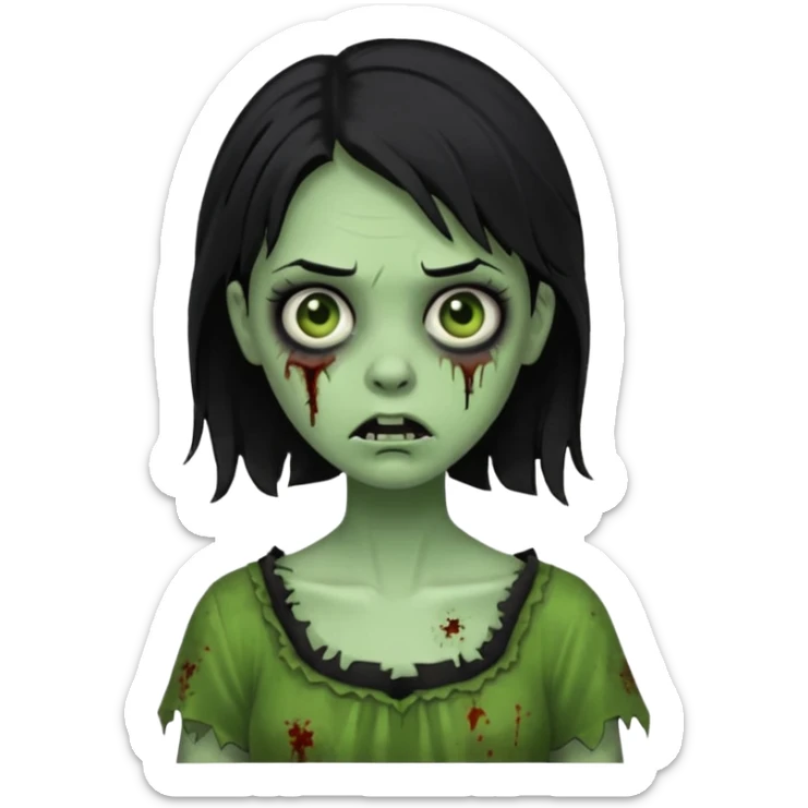 zombie girl with black hair, green dress sticker