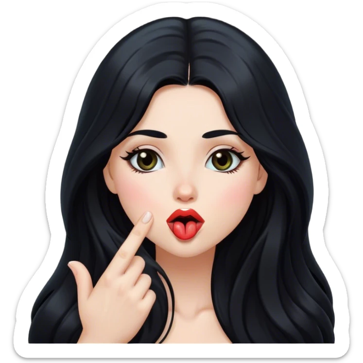 black-haired long hair white young girl blowing a kiss sticker
